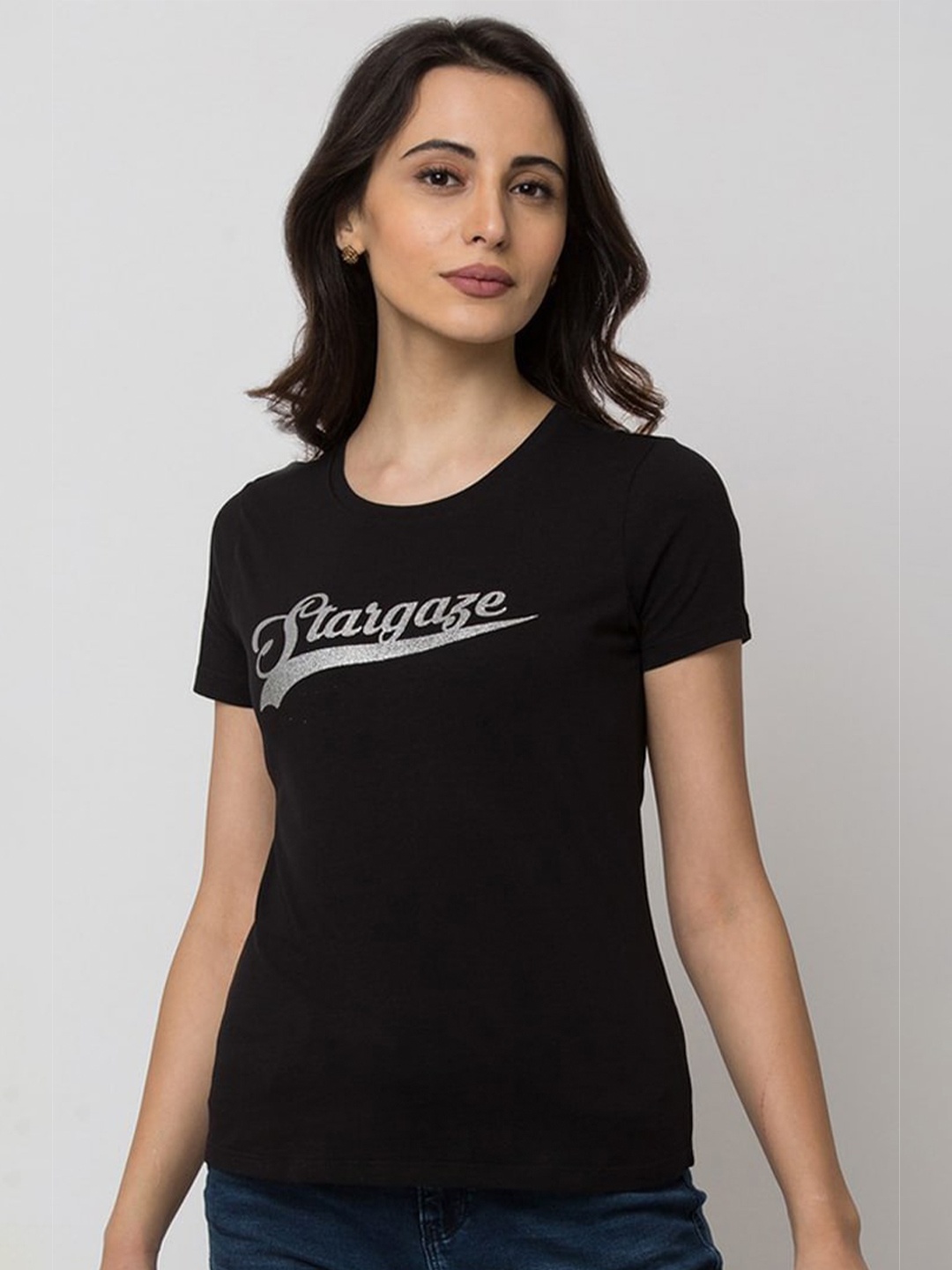 

SPYKAR Women Black Typography T-shirt