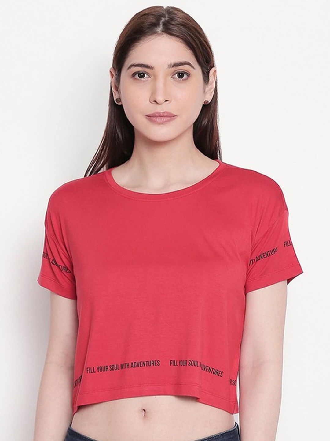 

SPYKAR Women Red Drop-Shoulder Sleeves T-shirt