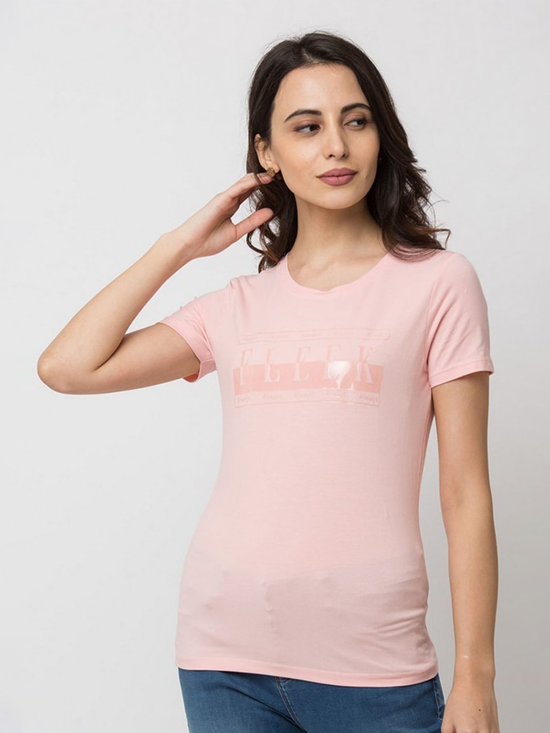 

SPYKAR Women Pink Typography Printed T-shirt