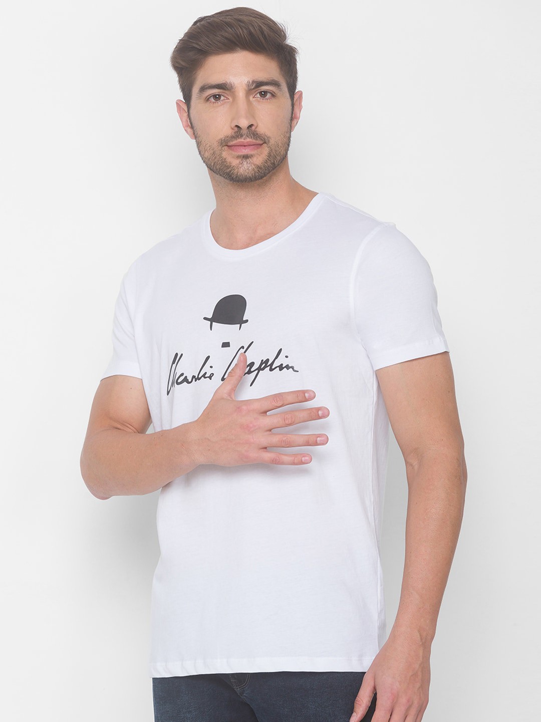 

SPYKAR Men White Typography Printed Cotton Slim Fit T-shirt