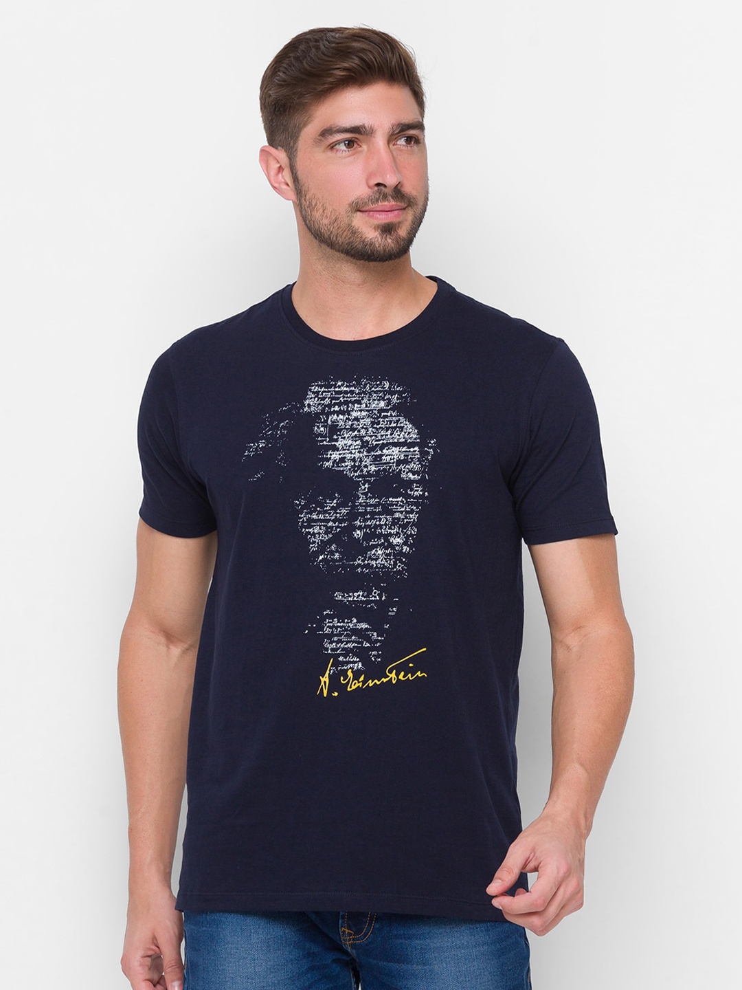 

SPYKAR Men Navy Blue Printed Slim Fit T-shirt