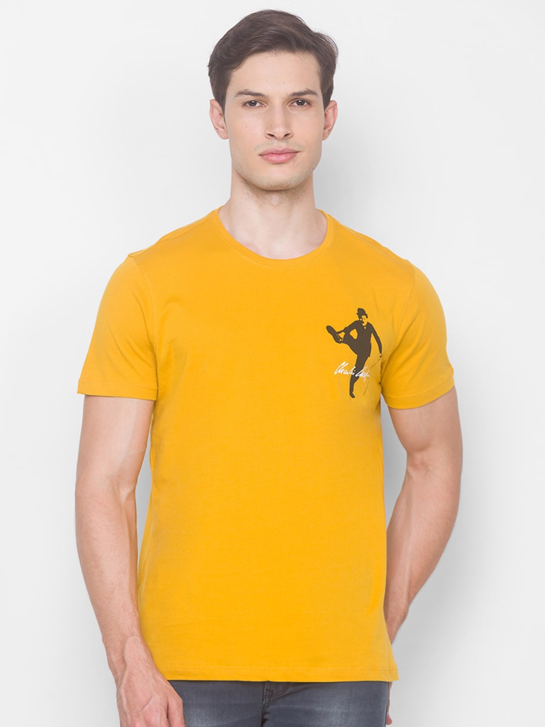 

SPYKAR Men Yellow Printed T-shirt