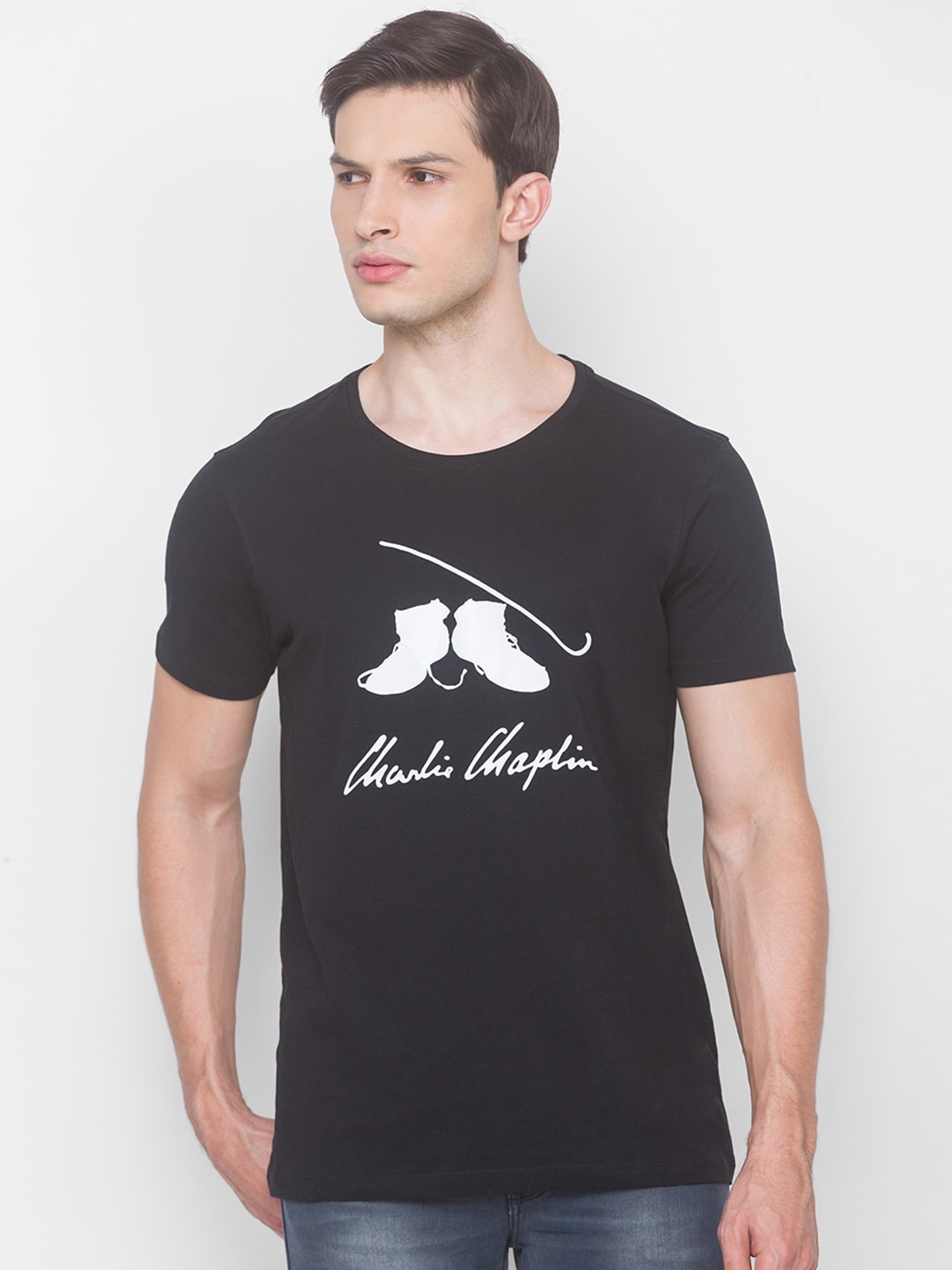 

SPYKAR Men Black & White Printed Slim Fit Cotton T-shirt