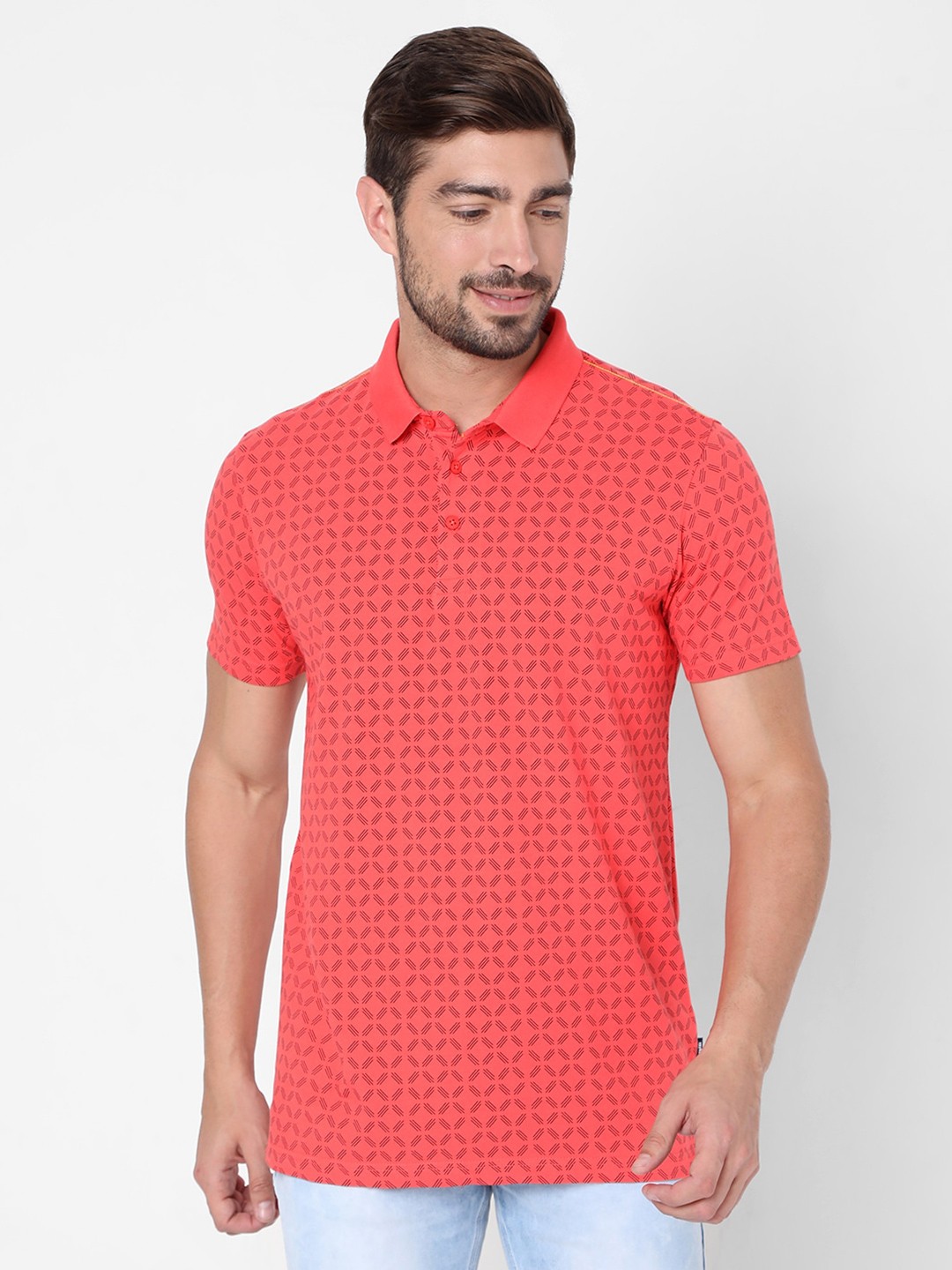 

SPYKAR Men Coral Printed Polo Collar Cotton Slim Fit T-shirt