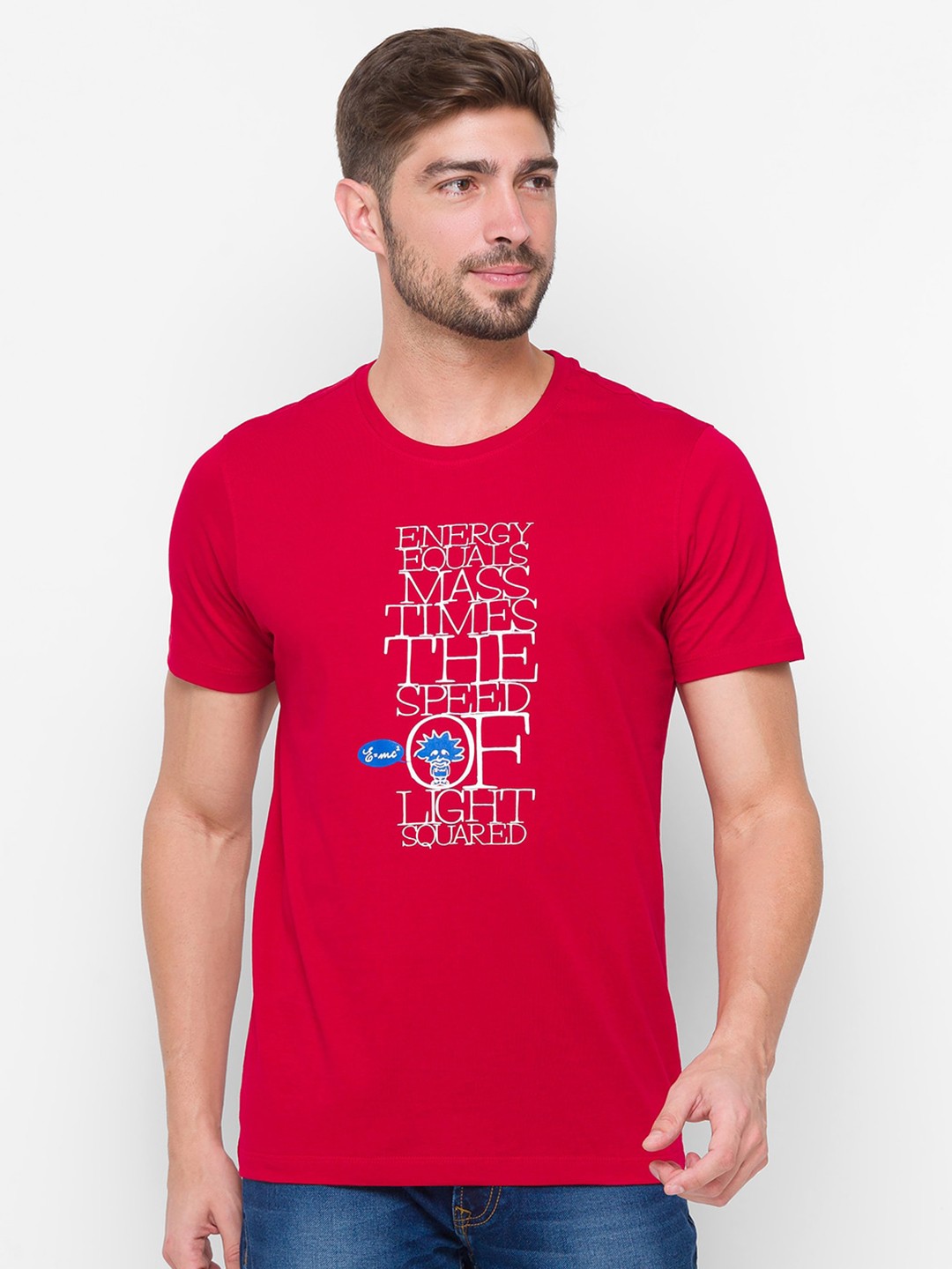

SPYKAR Men Red Printed Slim Fit Cotton T-shirt