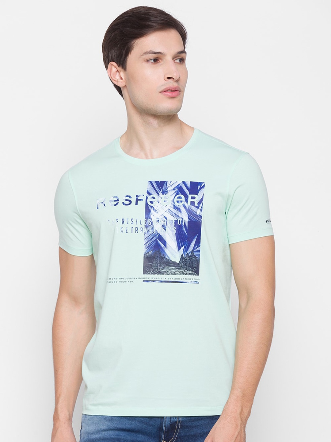 

SPYKAR Men Green Typography Printed Cotton Slim Fit T-shirt