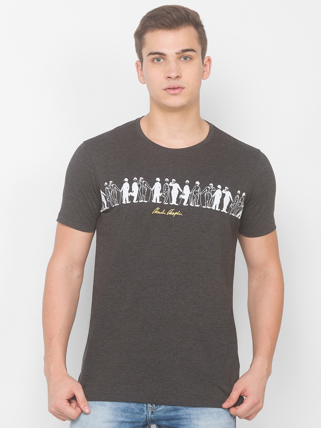 

SPYKAR Men Charcoal Printed Slim Fit T-shirt