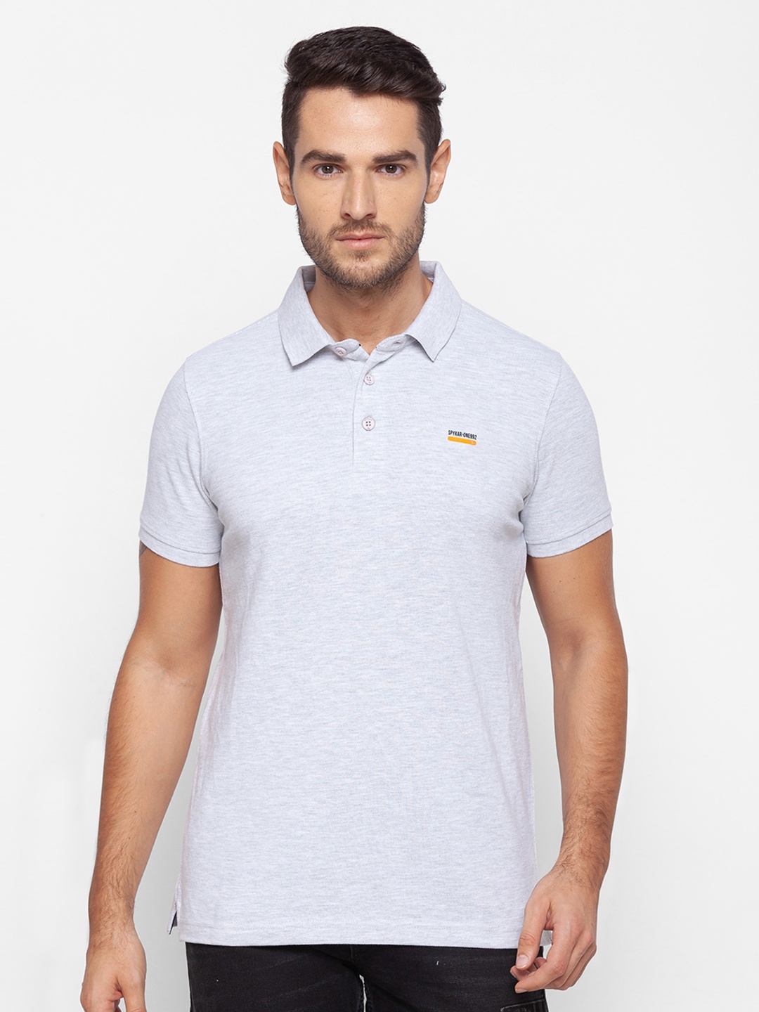 

SPYKAR Men Grey Polo Collar Slim Fit Cotton T-shirt