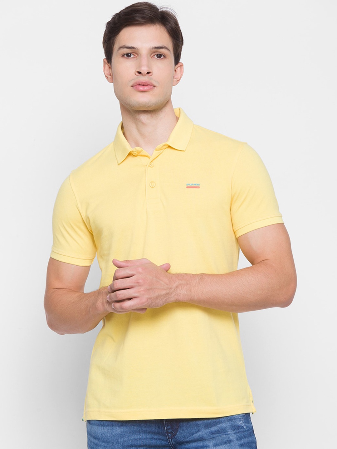 

SPYKAR Men Yellow Polo Collar Cotton Slim Fit T-shirt
