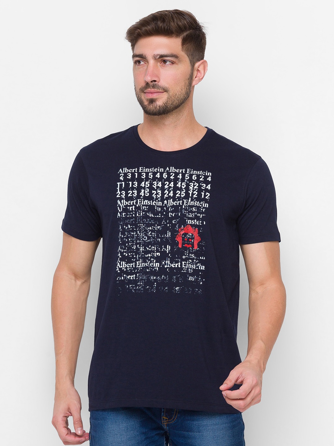 

SPYKAR Men Navy Blue Typography Printed Slim Fit T-shirt