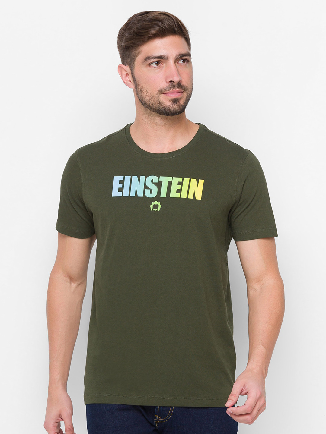 

SPYKAR Men Olive Green Typography Printed Slim Fit T-shirt