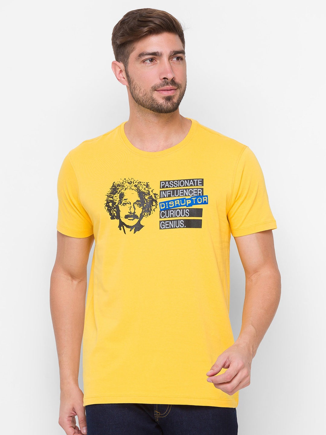 

SPYKAR Men Yellow & Black Printed T-shirt