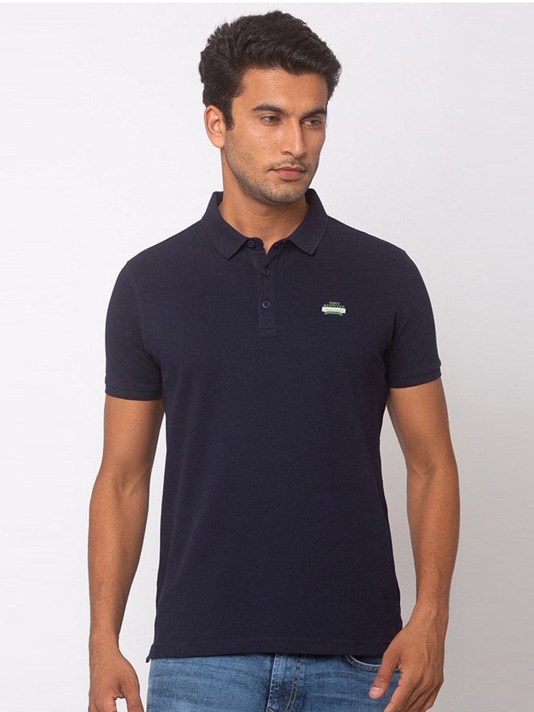 

SPYKAR Men Navy Blue Polo Collar T-shirt