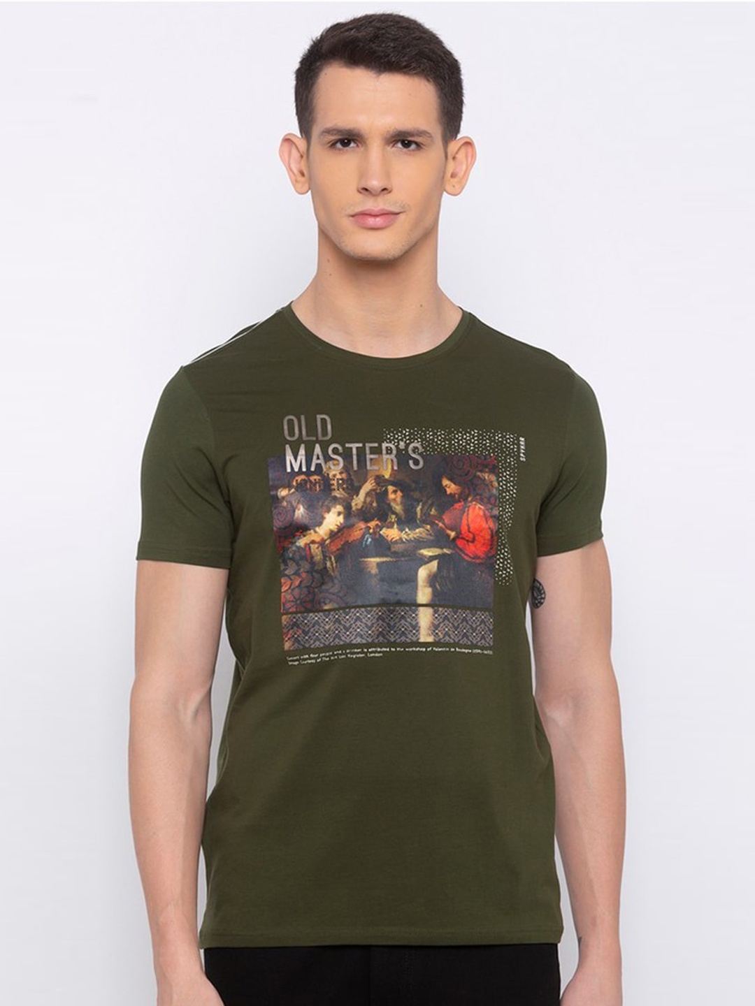 

SPYKAR Men Olive Green Printed Slim Fit T-shirt