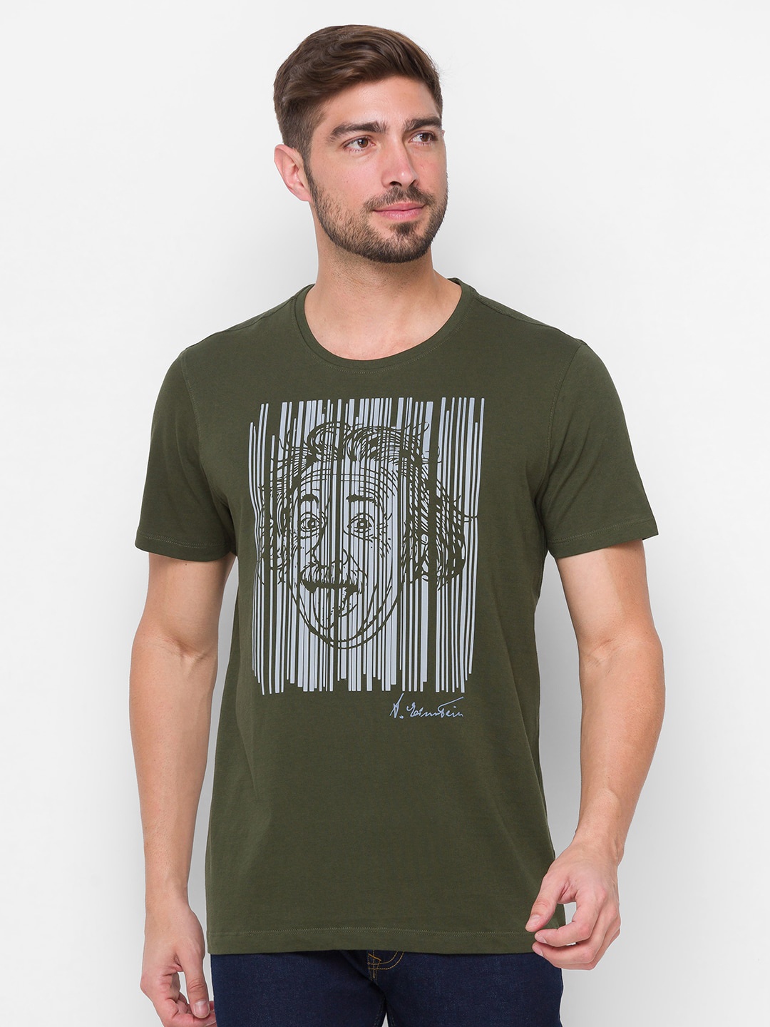 

SPYKAR Men Olive Green Printed Slim Fit T-shirt