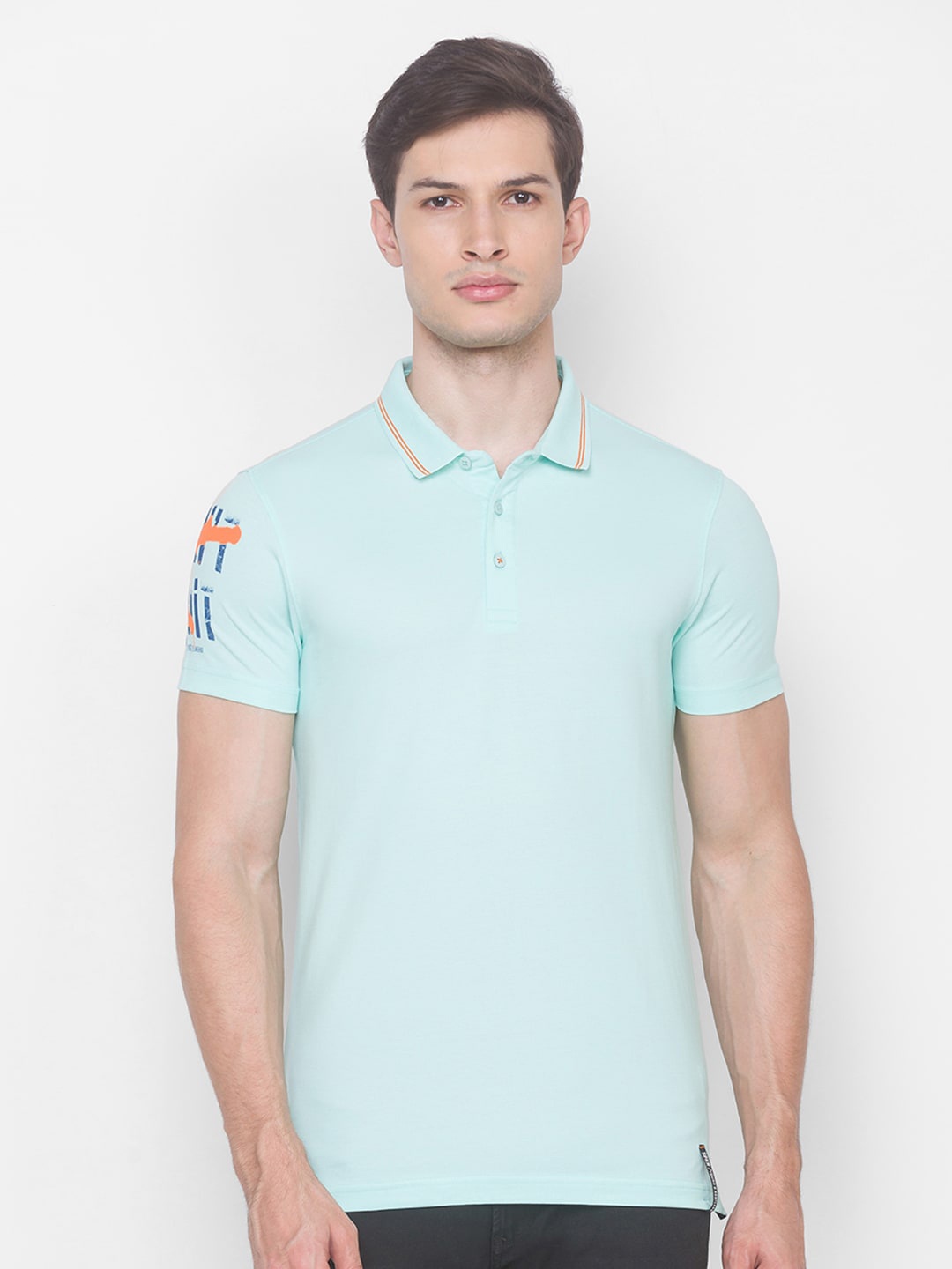 

SPYKAR Men Turquoise Blue Polo Collar Slim Fit Cotton T-shirt