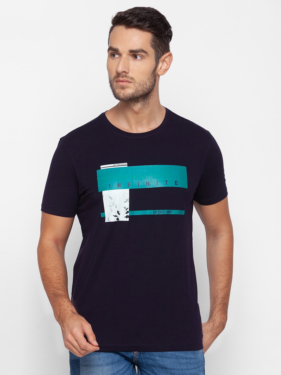 

SPYKAR Men Navy Blue Typography Printed Slim Fit T-shirt