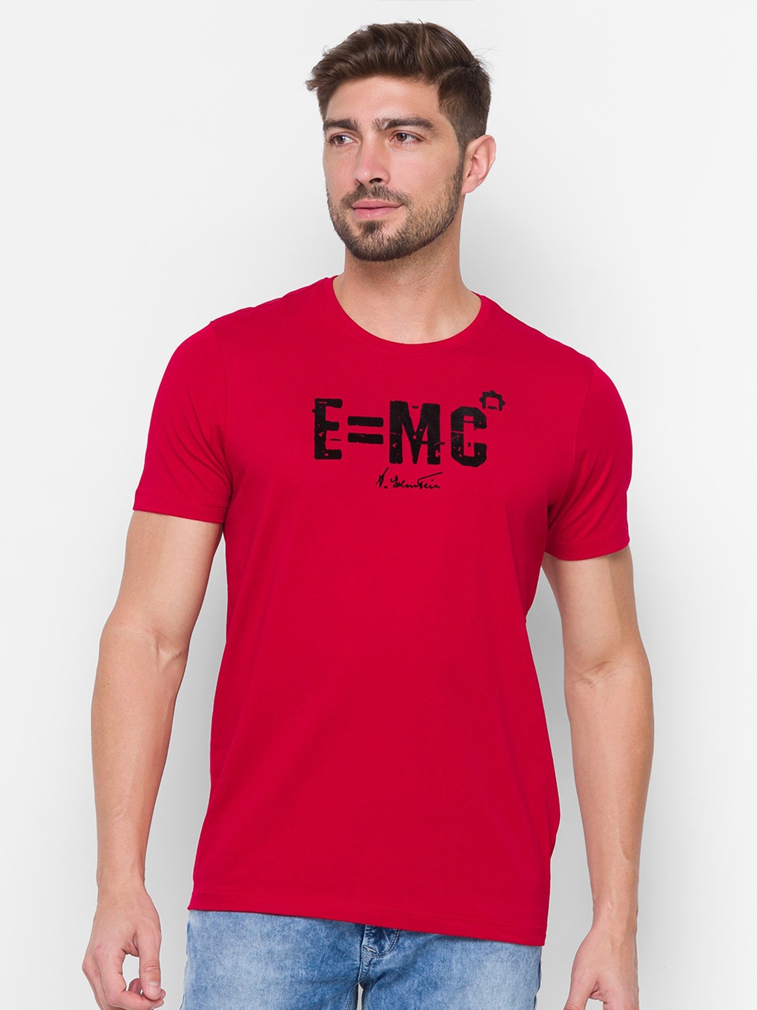 

SPYKAR Men Red Typography Printed Slim Fit Cotton T-shirt