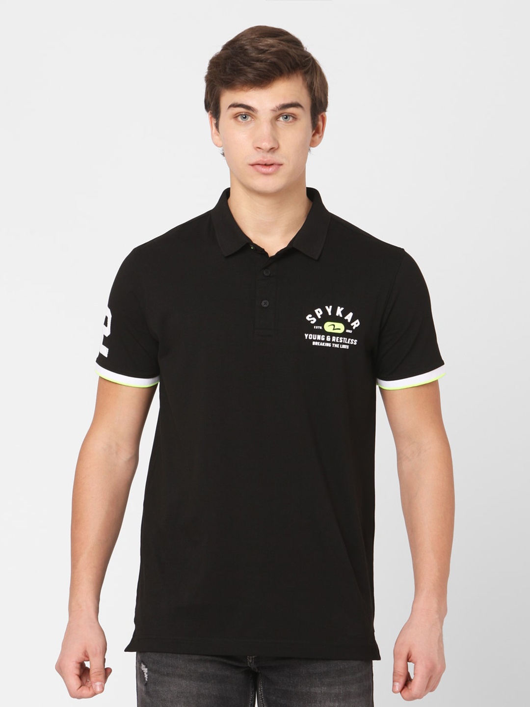 

SPYKAR Men Black Polo Collar Cotton Slim Fit T-shirt