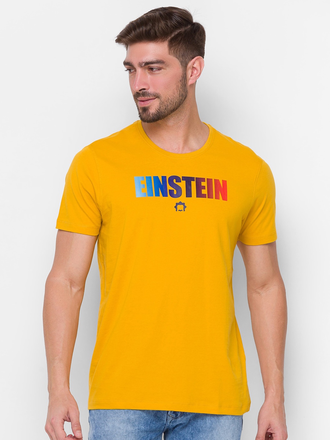 

SPYKAR Men Yellow Typography Printed T-shirt