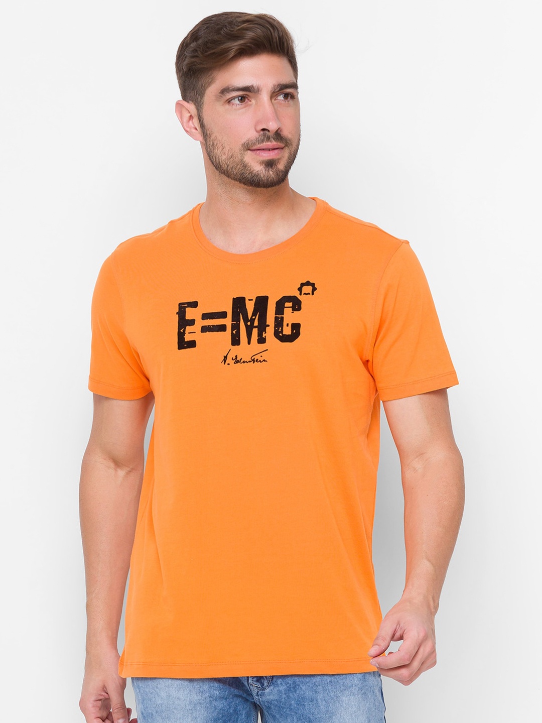 

SPYKAR Men Orange Typography Printed T-shirt