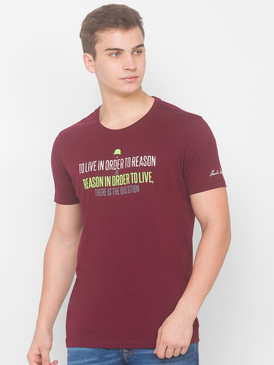 

SPYKAR Men Burgundy Typography Printed Slim Fit T-shirt