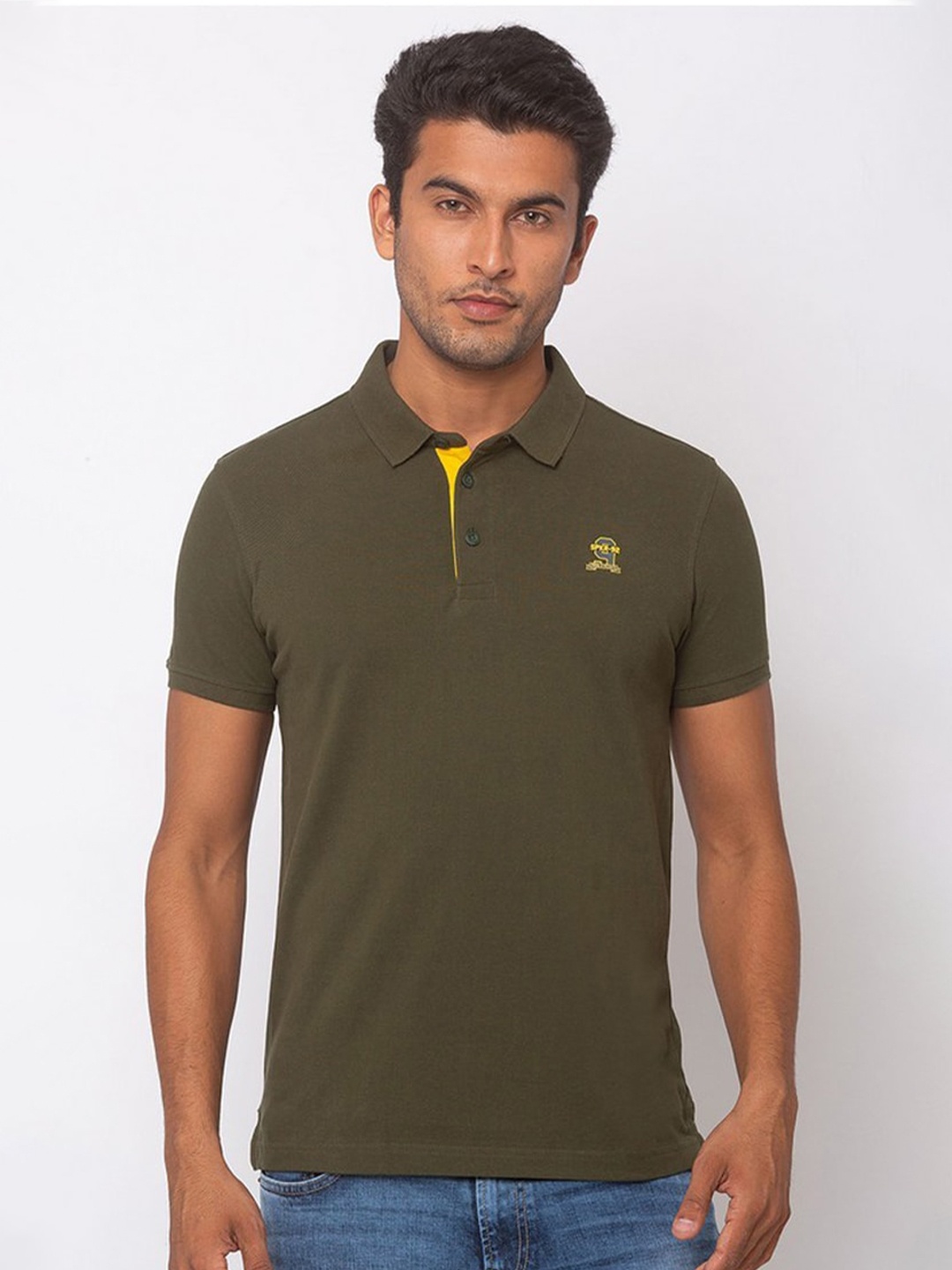 

SPYKAR Men Olive Green Polo Collar Slim Fit T-shirt