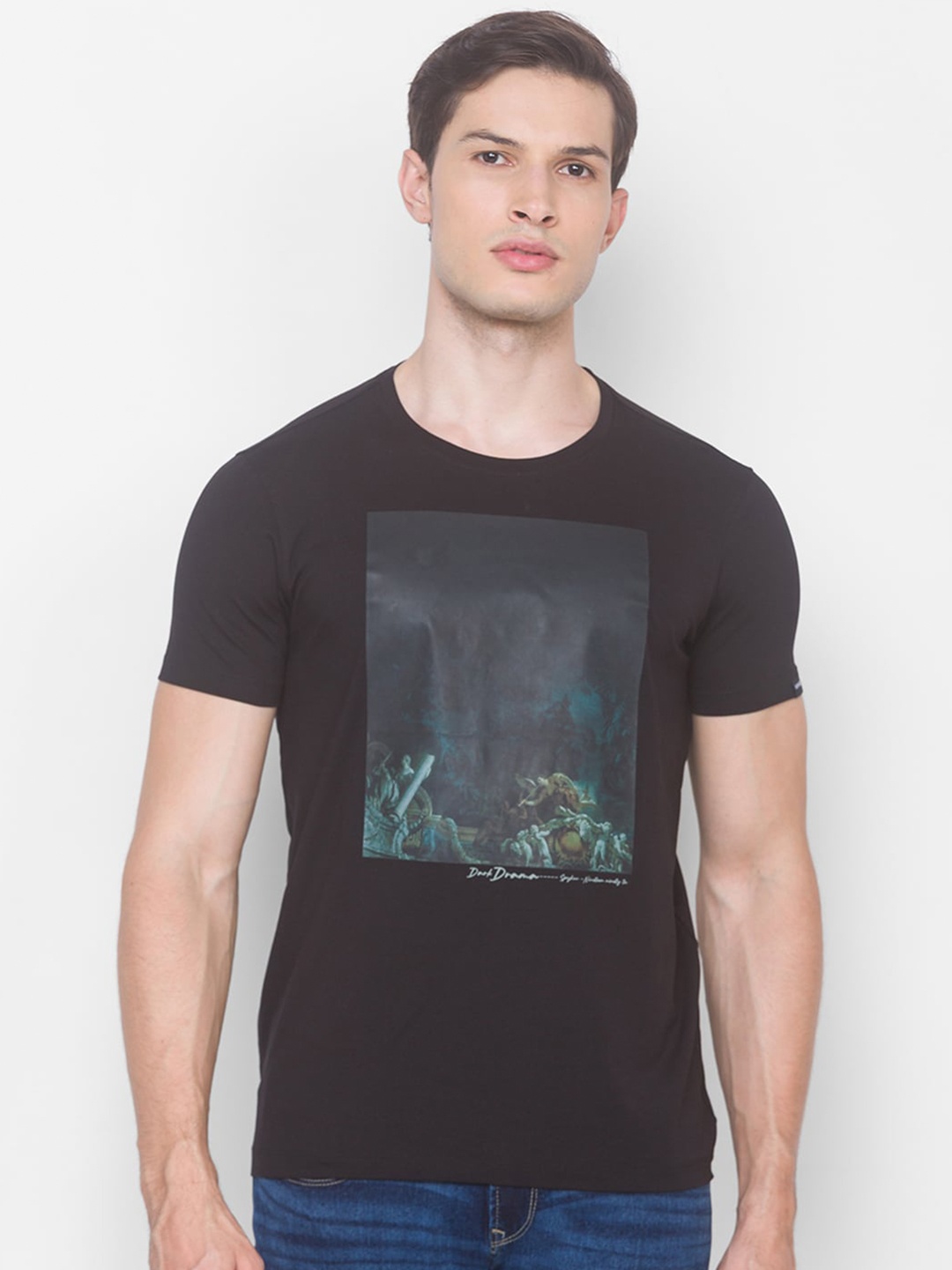 

SPYKAR Men Black Printed Slim Fit Cotton T-shirt