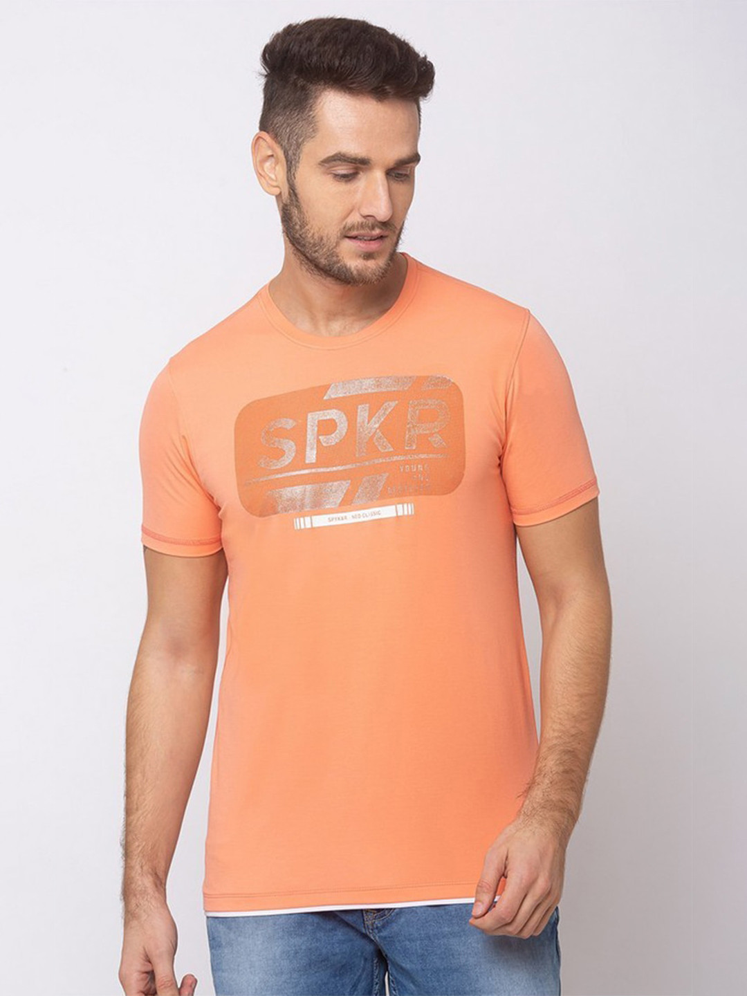 

SPYKAR Men Pink Typography Printed Slim Fit Cotton T-shirt