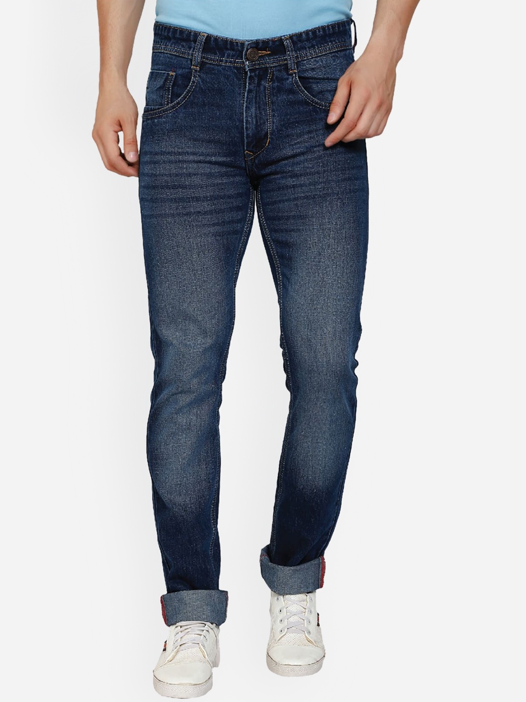 

PEPLOS Men Blue Urban Slim Fit Low Distress Heavy Fade Stretchable Jeans