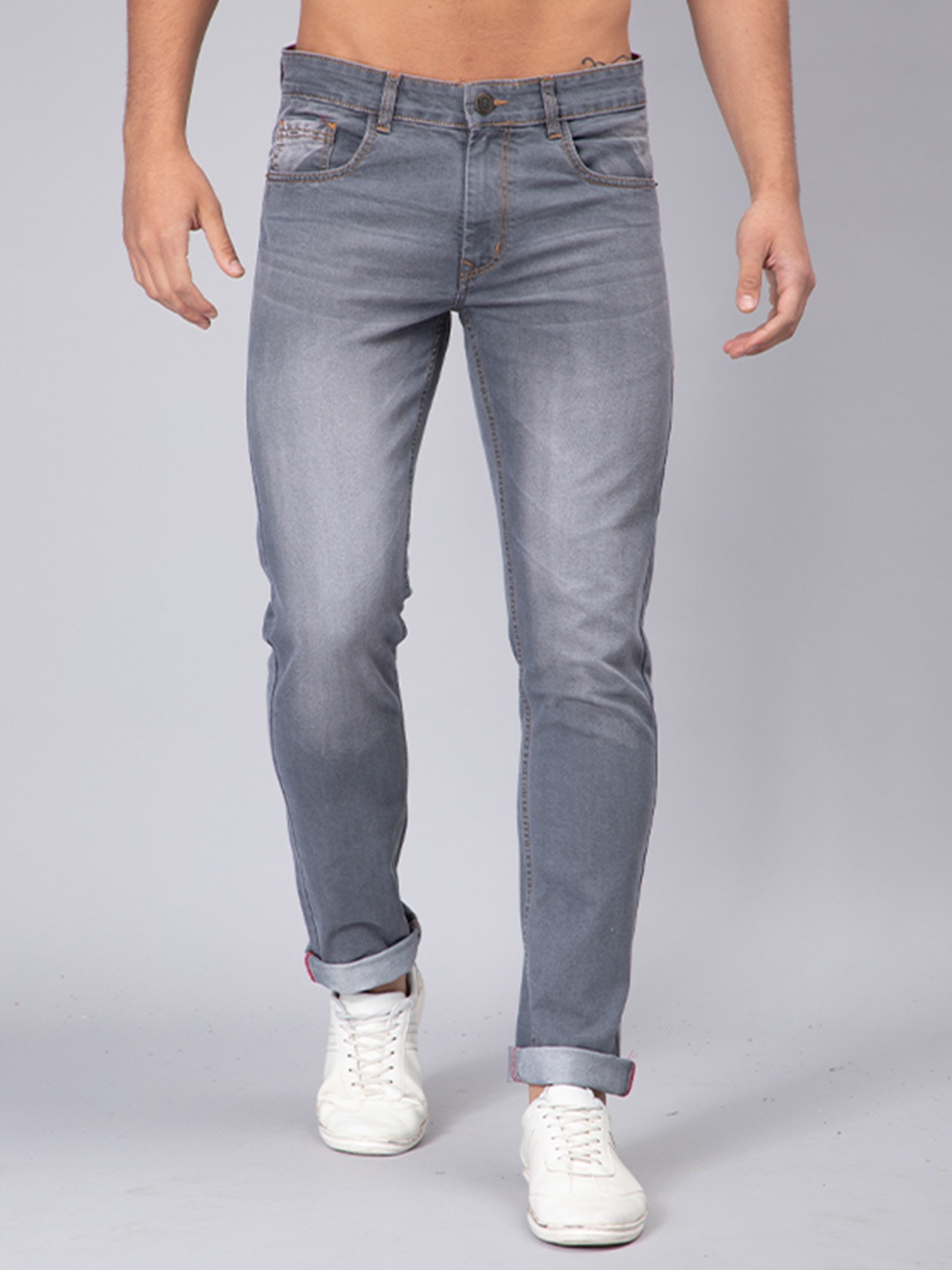 

PEPLOS Men Grey Urban Slim Fit Heavy Fade Stretchable Jeans