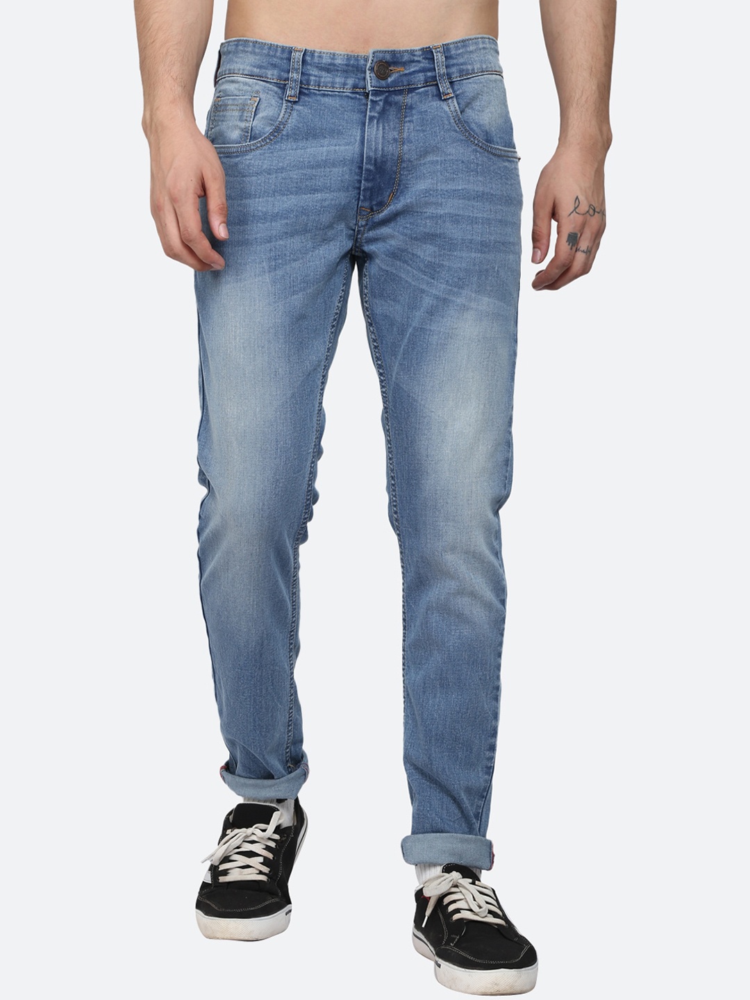 

PEPLOS Men Blue Slim Fit Low Distress Heavy Fade Stretchable Jeans