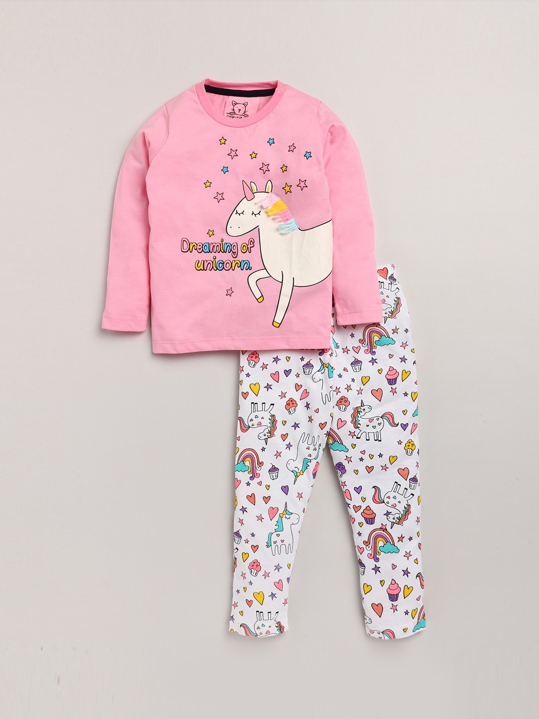 

Lazy Shark Girls Pink & White Printed Night suit