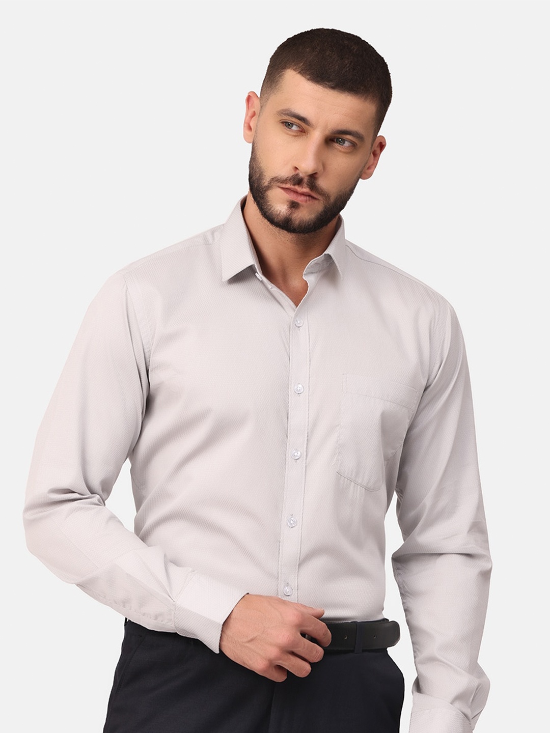 

Copperline Men Grey Comfort Slim Fit Cotton Formal Shirt