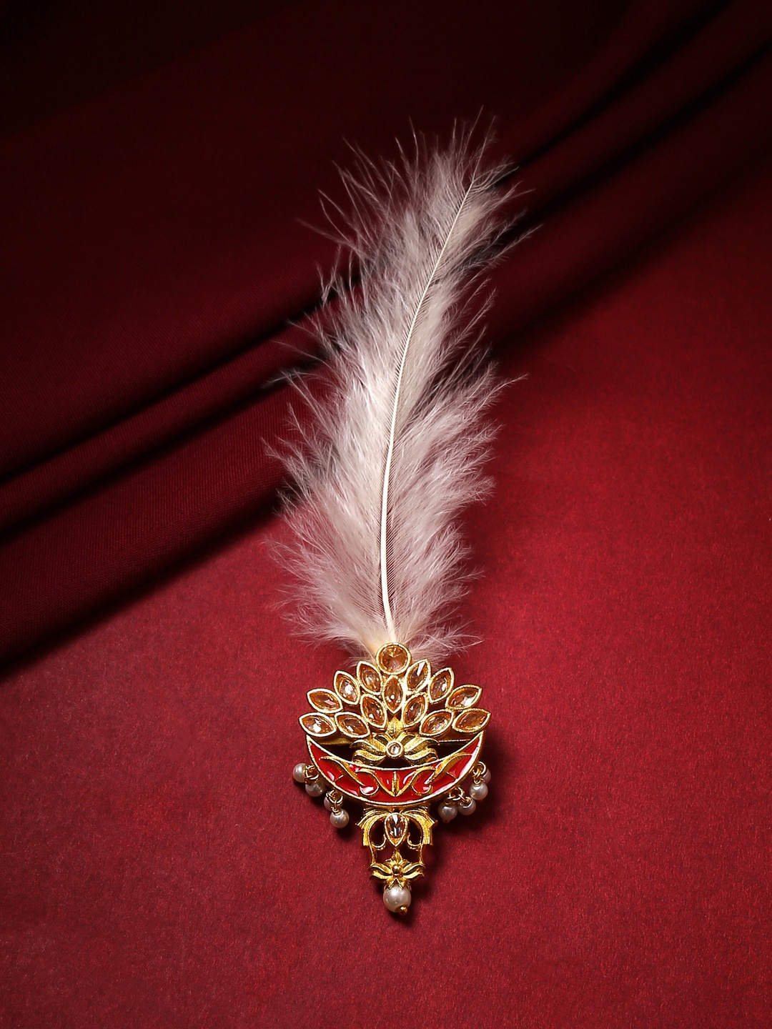 

Voylla Gold-Plated Apsara Groom Royal Enamelled with Pearl Kalangi & Feather