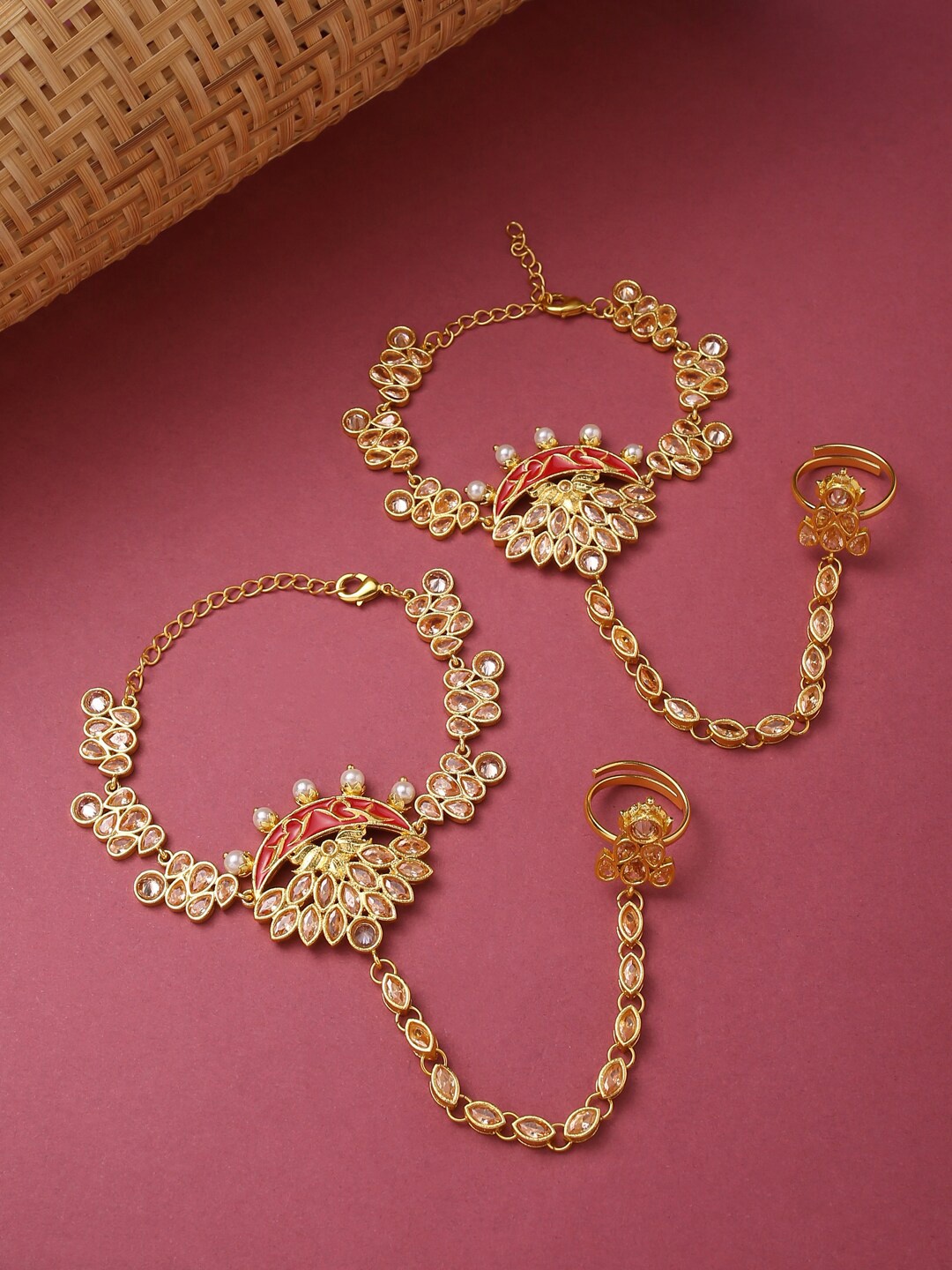 

Voylla Women Set of 2 Gold-Plated Enamelled Charm Bracelet