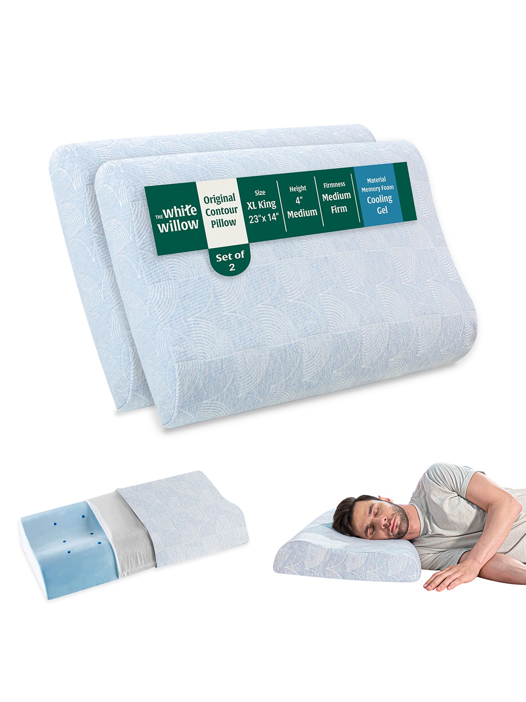 

The White Willow Set Of 2 Green Solid Neck Support Sleeping Pillows