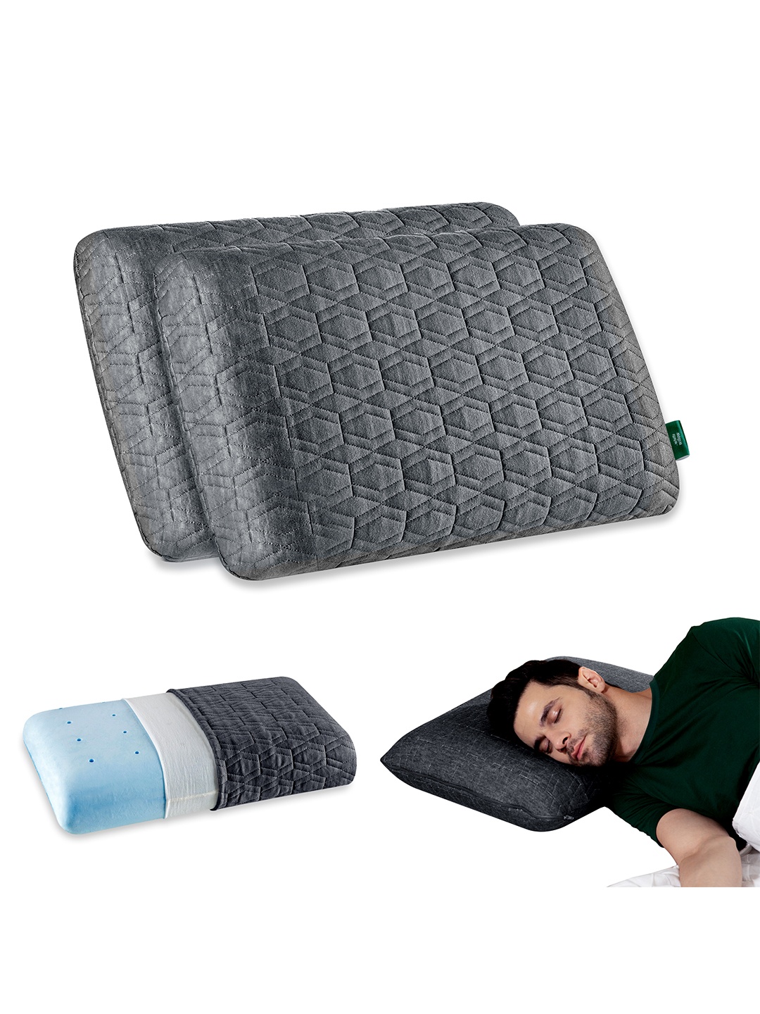 

The White Willow Set Of 2 Grey Cooling Gel Memory Foam Bed Pillows