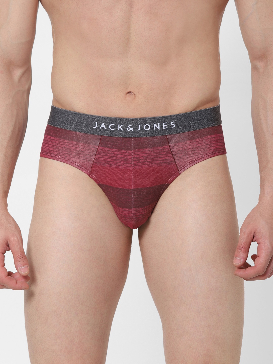 

Jack & Jones Men Maroon Striped Cotton Mid-Rise Basic Briefs 253537102