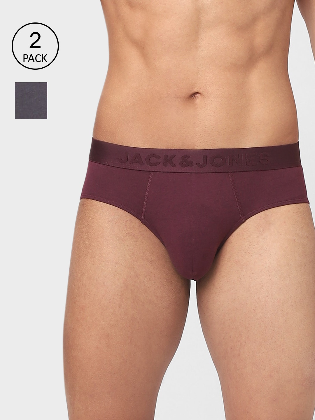 

Jack & Jones Men Pack Of 2 Red & Grey Solid Cotton Basic Briefs 122015405