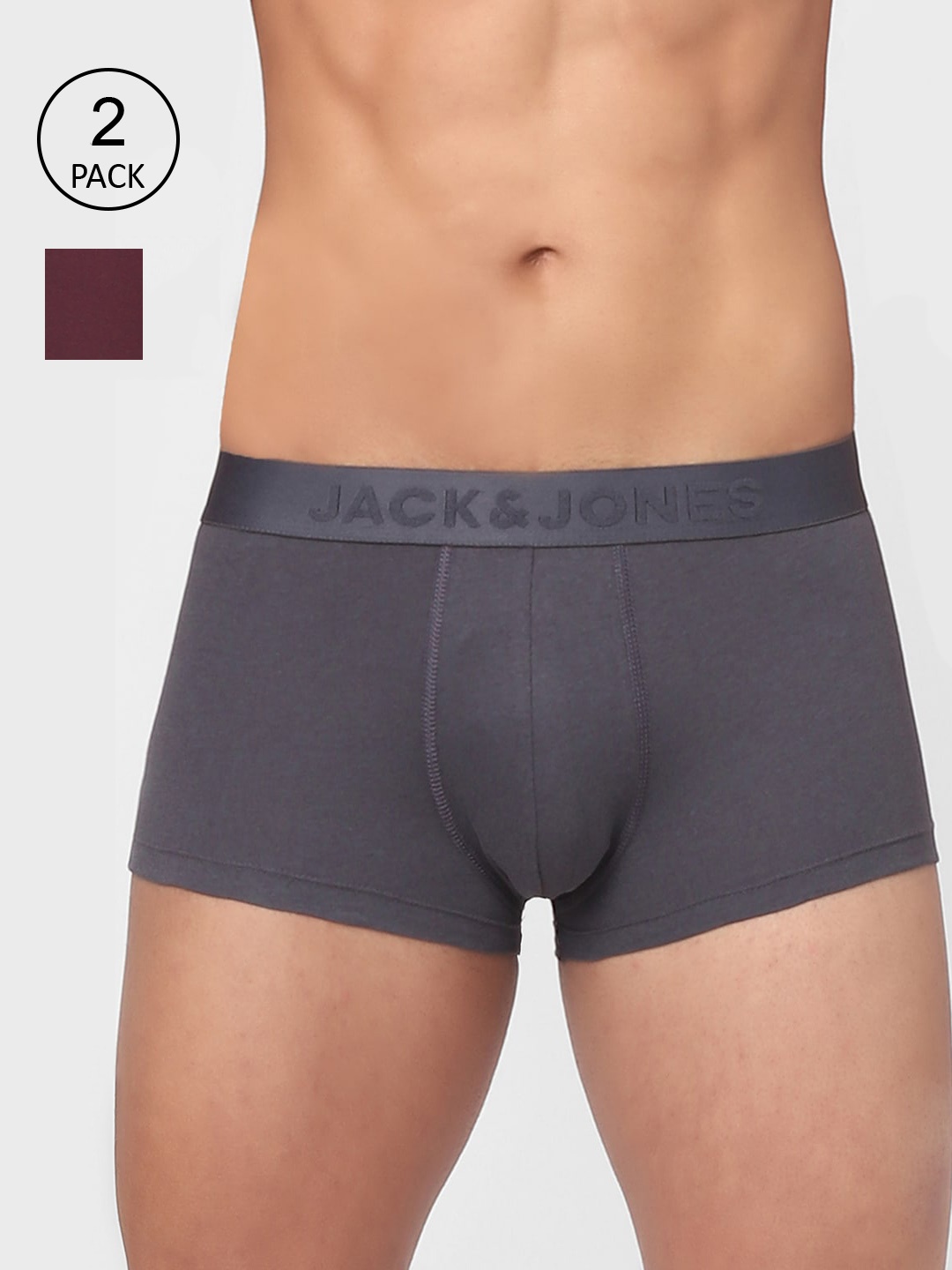 

Jack & Jones Men Pack Of 2 Solid Cotton Trunks, Maroon