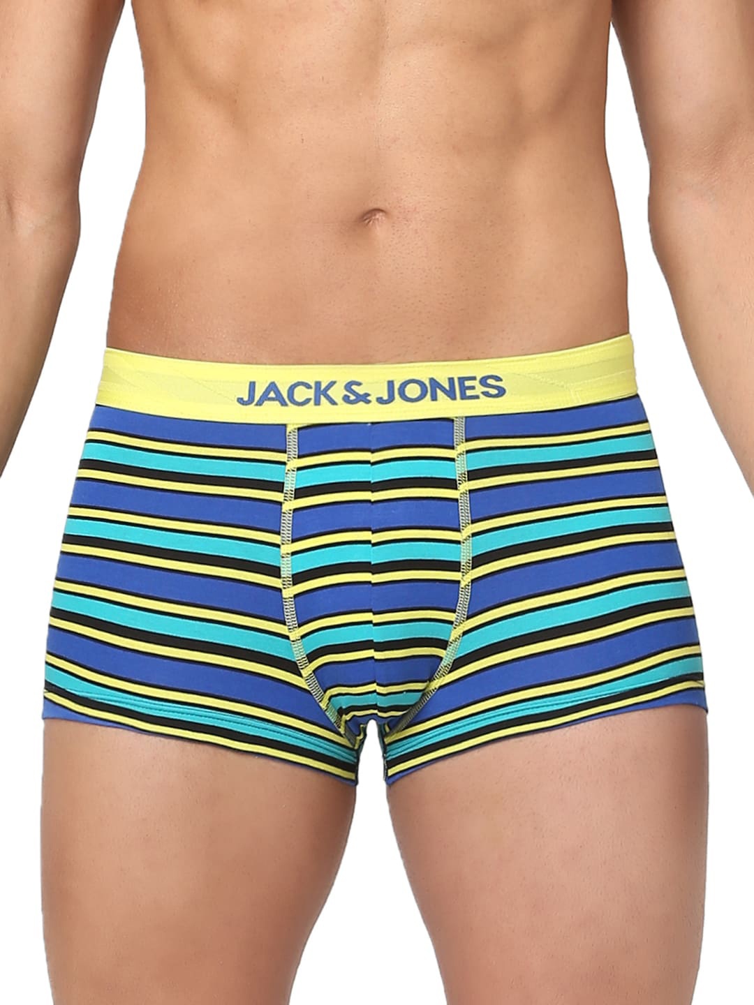 

Jack & Jones Men Blue & Yellow Striped Cotton Trunks 253536301