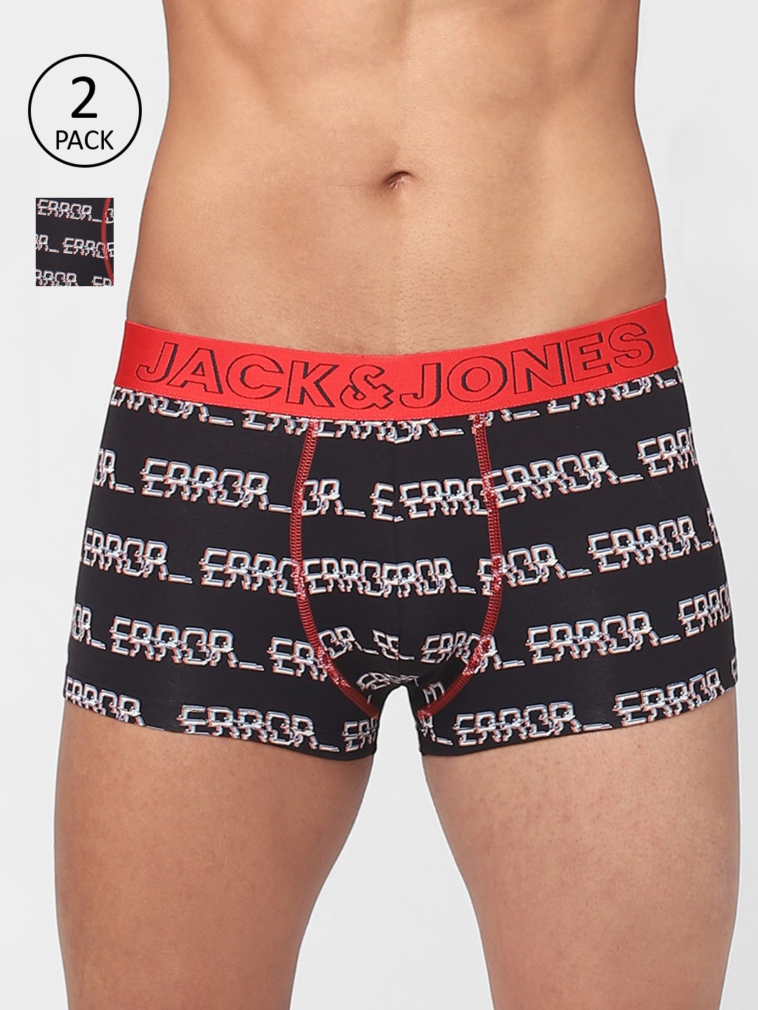 

Jack & Jones Men Pack Of 2 Printed Cotton Trunks, Black