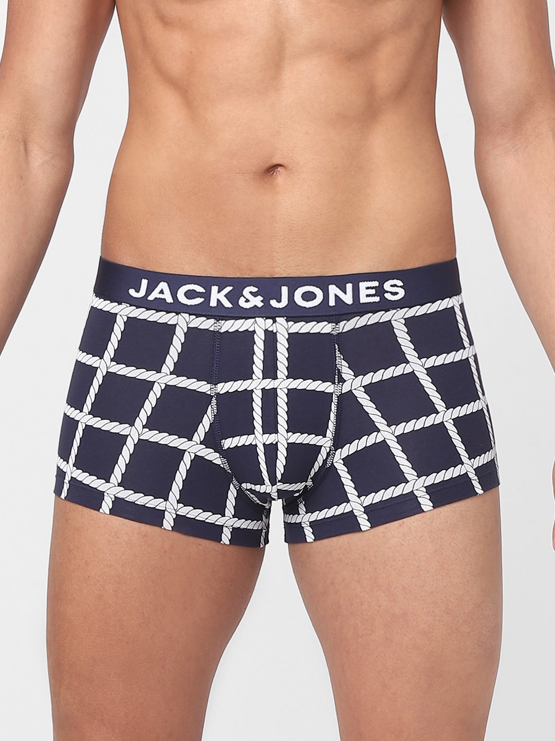 

Jack & Jones Men Navy Blue & White Checked Cotton Short Trunk 116800101