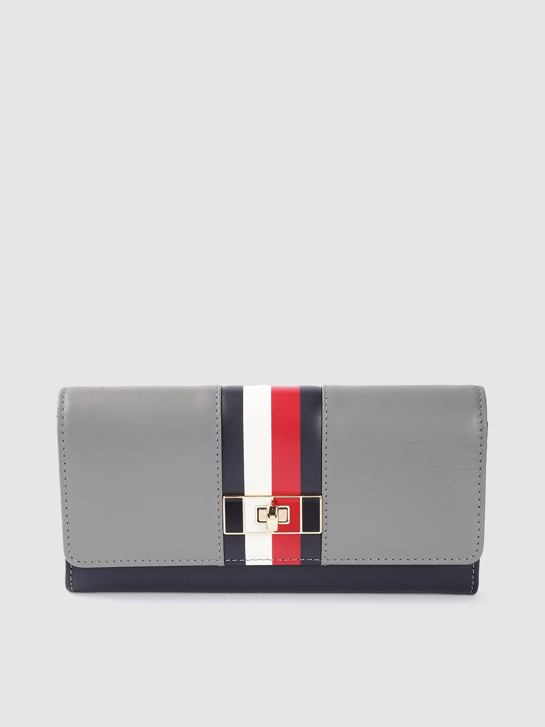 

Tommy Hilfiger Women Grey & Navy Blue Printed Leather Envelope