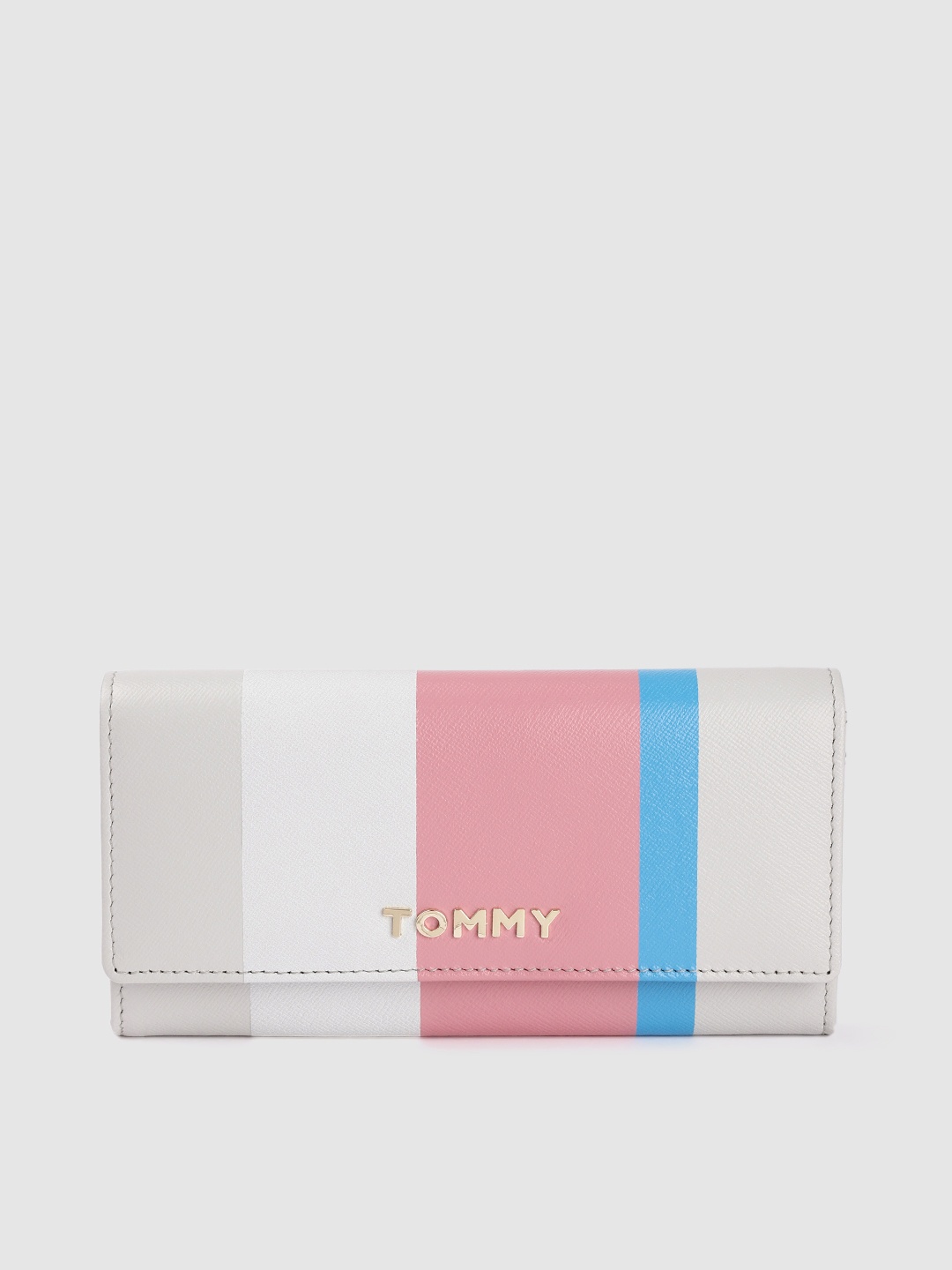 

Tommy Hilfiger Women White & Blue Colourblocked Leather Two Fold Wallet