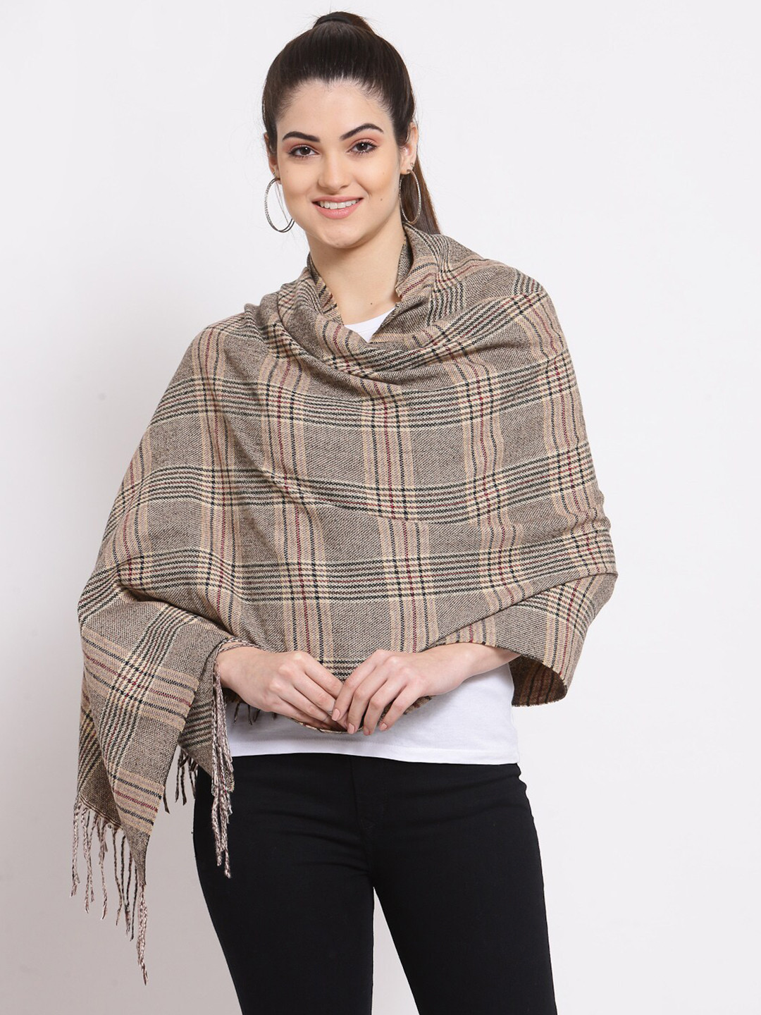 

Calvadoss Women Brown & Black Checked Wool Stole