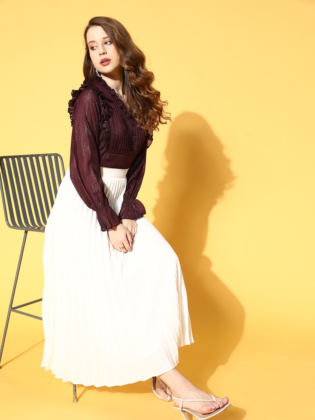 

plusS Women Attractive Brown Solid Pleated Form Top