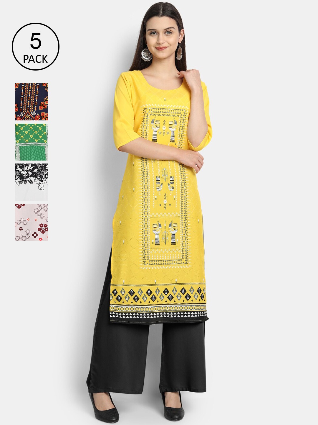 

Ethnic basket Women Multicoloured Set Of 5 Floral Printed Crepe Kurta, Multi