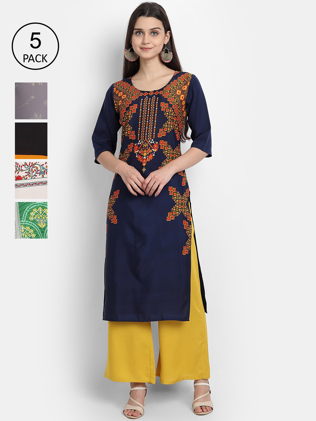 

Ethnic basket Women Navy Blue & Grey Embroidered Kurta